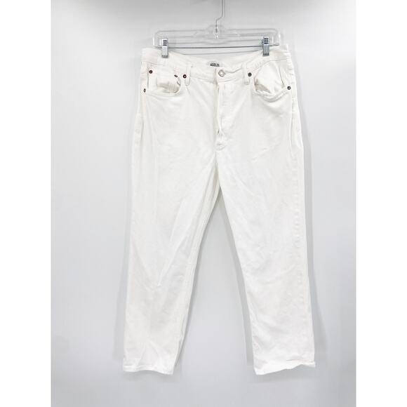 Agolde Riley High Rise Straight Cropped Whip White Denim Jeans Size 32 - Picture 3 of 9
